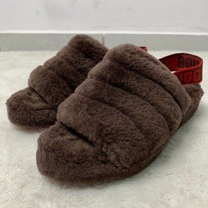 UGG 1095 Women's Brown Fluff Yeah Slide Sheepskin Slipper Shoes Size 9
